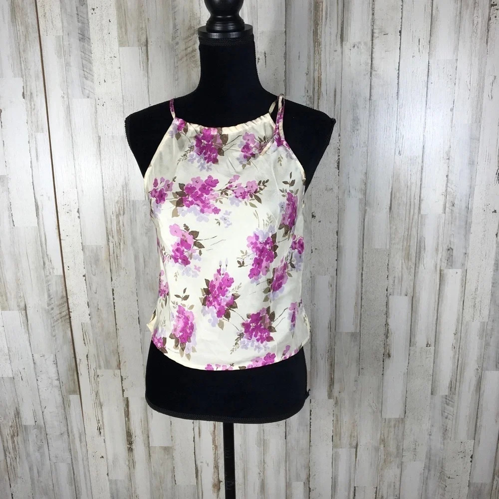 Ann Taylor 100% Silk Floral Tie Shoulder Tank Top
